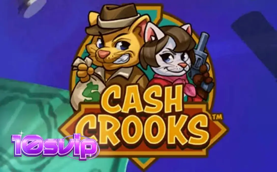 Tampilan visual slot Cash Crooks dengan tema noir kartun dan brankas emas.