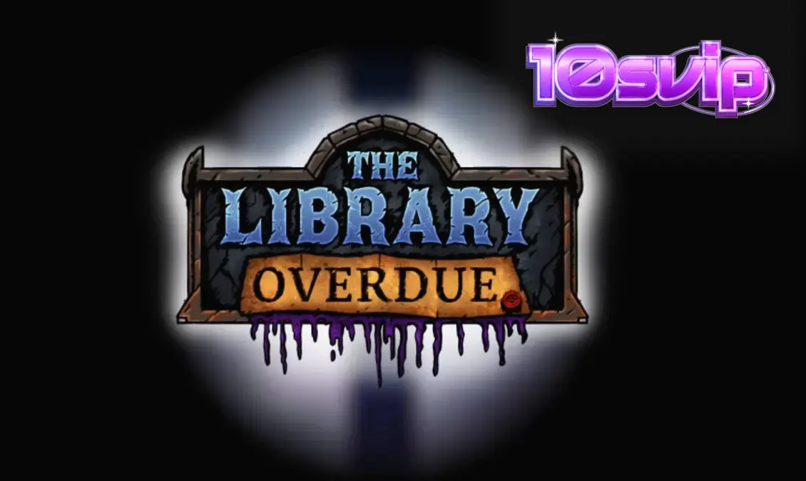 Tampilan visual slot The Library Overdue dengan tema perpustakaan gotik yang mencekam